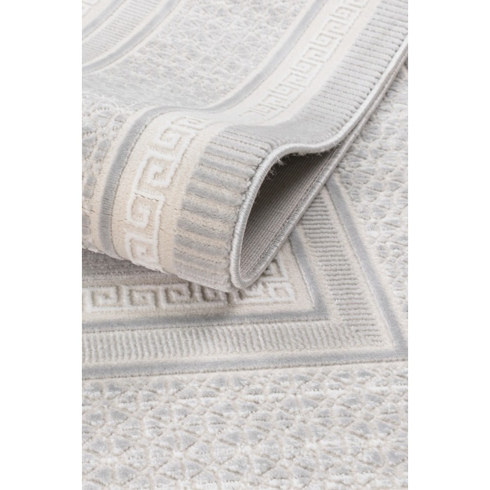 Meander Desenli Pamuk Tabanlı Salon - Oturma Odası  Gri Renk Halı