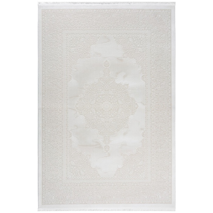 Klasik Medalyon İran Tarzı Pamuk Tabanlı Salon - Oturma Odası Krem Renk Halı