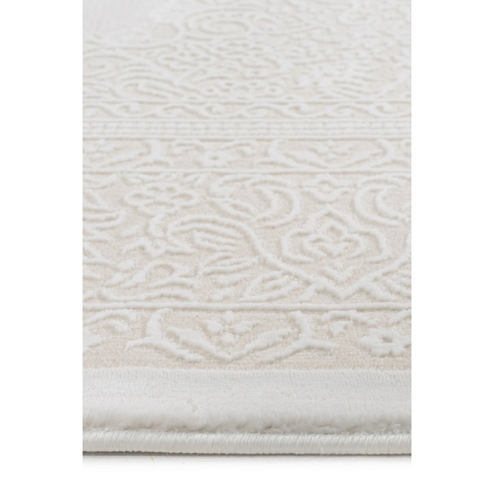 Klasik Medalyon İran Tarzı Pamuk Tabanlı Salon - Oturma Odası Krem Renk Halı