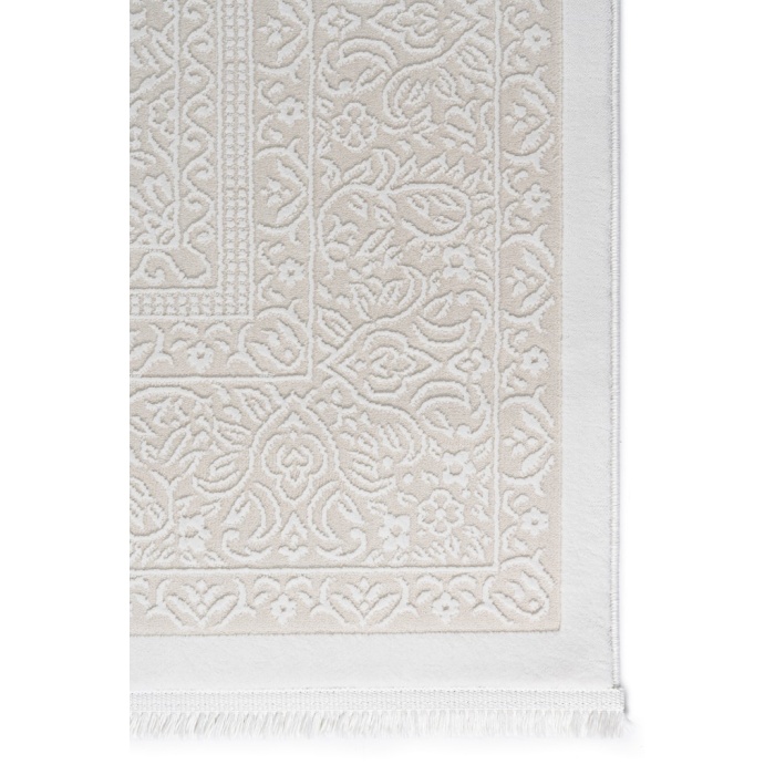 Klasik Medalyon İran Tarzı Pamuk Tabanlı Salon - Oturma Odası Krem Renk Halı