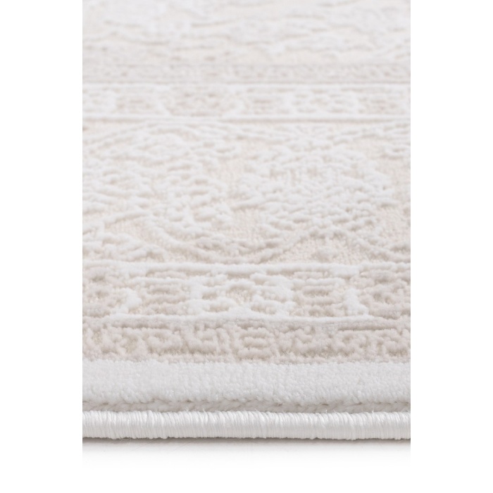 Klasik Medalyon Tasarımlı Pamuk Tabanlı Salon - Oturma Odası  Krem Renk Halı