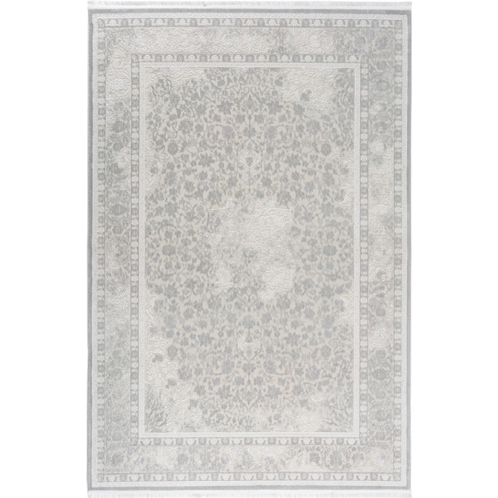 Klasik Medalyon Tasarımlı Pamuk Tabanlı Salon - Oturma Odası Gri Renk Halı