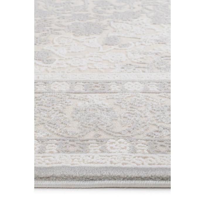 Klasik Medalyon Tasarımlı Pamuk Tabanlı Salon - Oturma Odası Gri Renk Halı