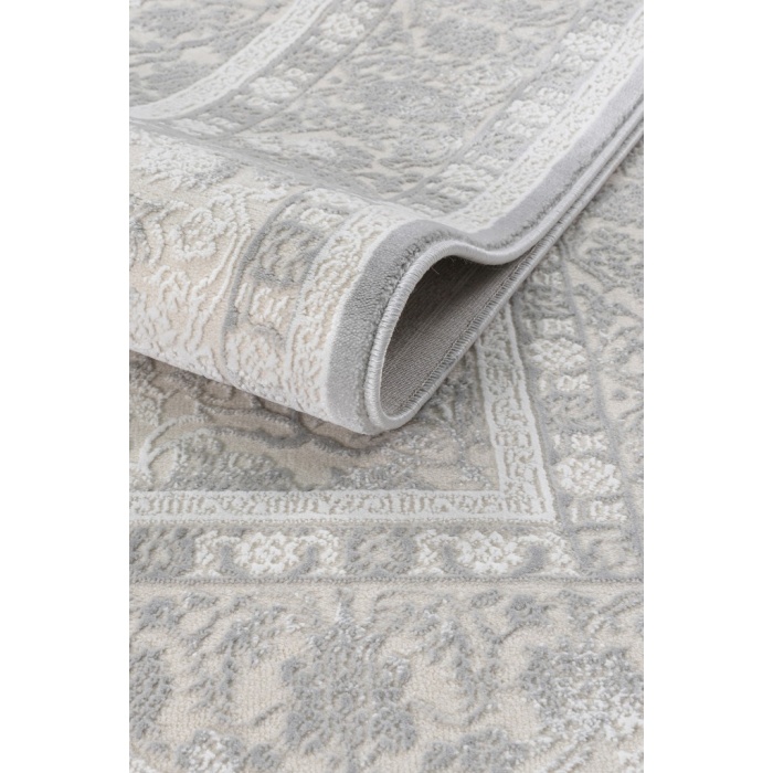 Klasik Medalyon Tasarımlı Pamuk Tabanlı Salon - Oturma Odası Gri Renk Halı