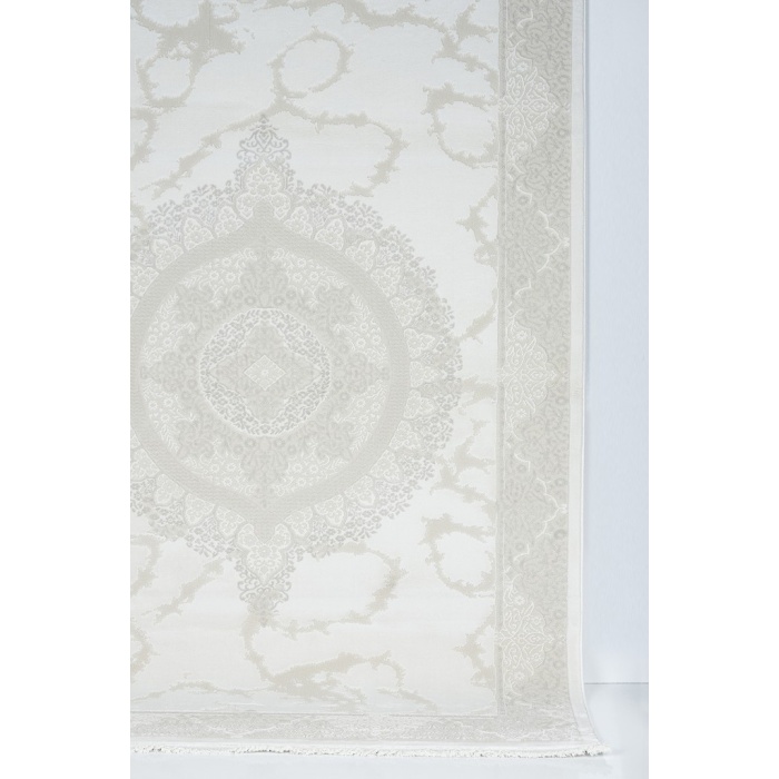 Medalyon Klasik Halı Tasarımlı Pamuk Tabanlı Salon - Oturma Odası  Krem Renk Halı