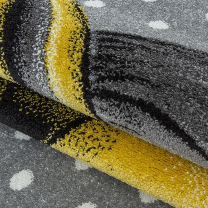 Yuvarlak Halı -  Unicorn Peri Atı Desenli Çocuk halısı Gri Sarı Beyaz renklerde