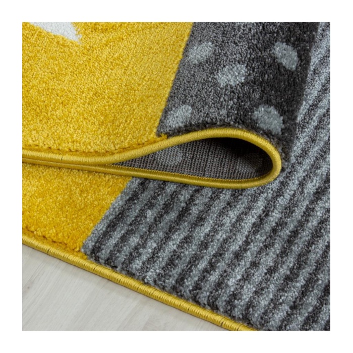 Kareli Yıldız Kalp Bulut Desenli Soft Çocuk odası halısı Gri Sarı Beyaz