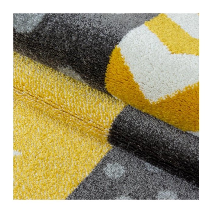 Kareli Yıldız Kalp Bulut Desenli Soft Çocuk odası halısı Gri Sarı Beyaz