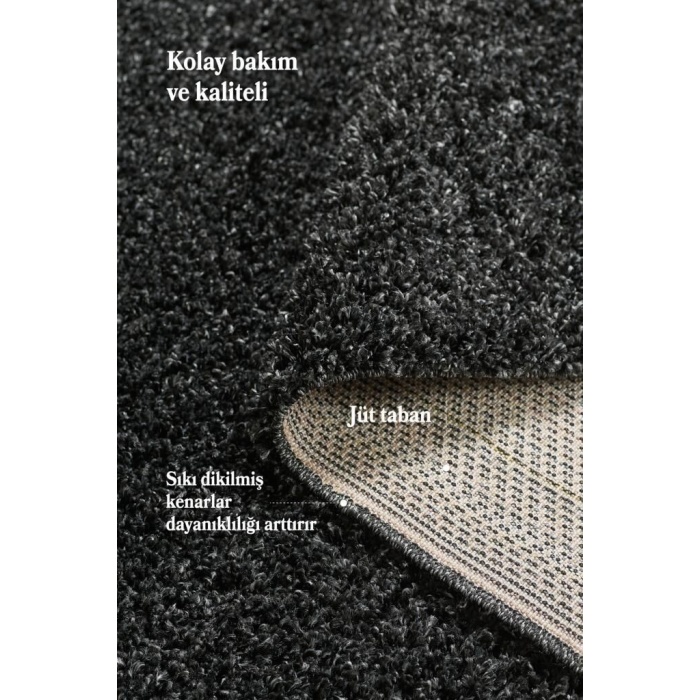 Yüksek Tüylü 30 mm Hav Yüksekliğinde Düz Kahverengi Antrasit Shaggy Halı