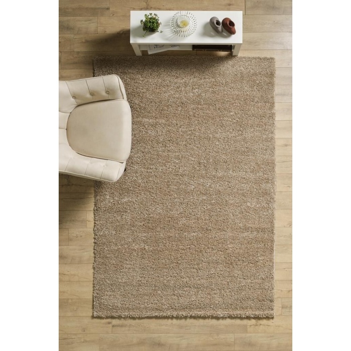 Yüksek Tüylü 30 mm Hav Yüksekliğinde Düz Bej Renkli Shaggy Halı