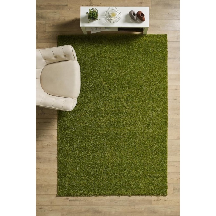 Yüksek Tüylü 30 mm Hav Yüksekliğinde Düz Yeşil Renkli Shaggy Halı