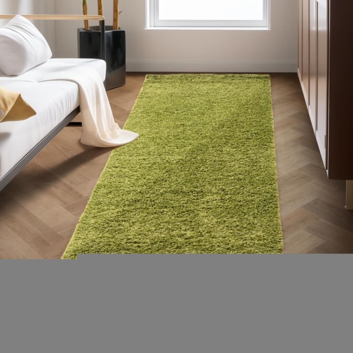 Yüksek Tüylü 30 mm Hav Yüksekliğinde Düz Yeşil Renkli Shaggy Halı