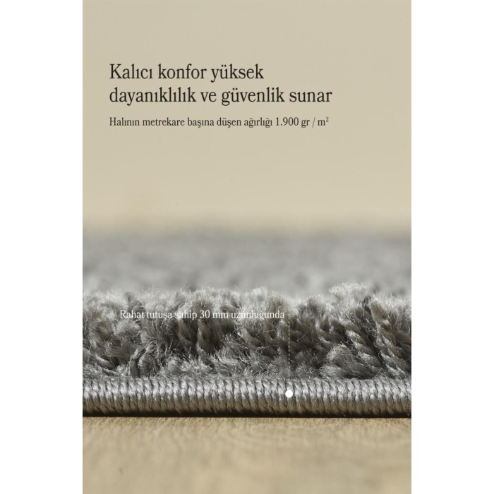 Yuvarlak Shaggy Halı 30 mm uzun ve yüksek tüylü düz Koyu Gri rengi