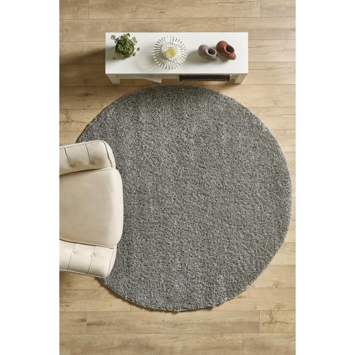 Yuvarlak Shaggy Halı 30 mm uzun ve yüksek tüylü düz Açık Gri rengi