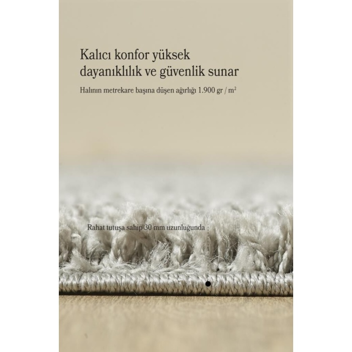 Yuvarlak Shaggy Halı 30 mm uzun ve yüksek tüylü düz Açık Gri rengi