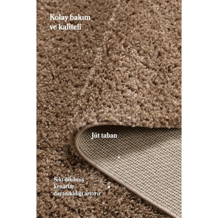 Yüksek Tüylü 30 mm Hav Yüksekliğinde Düz Mokka Açık Kahverengi renkli Shaggy Halı