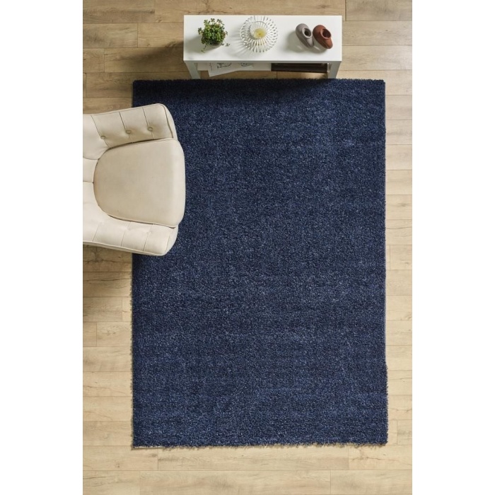 Yüksek Tüylü 30 mm Hav Yüksekliğinde Düz Lacivert Renkli Shaggy Halı