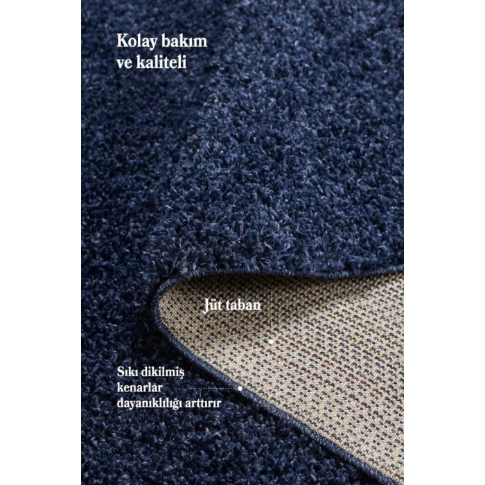 Yüksek Tüylü 30 mm Hav Yüksekliğinde Düz Lacivert Renkli Shaggy Halı