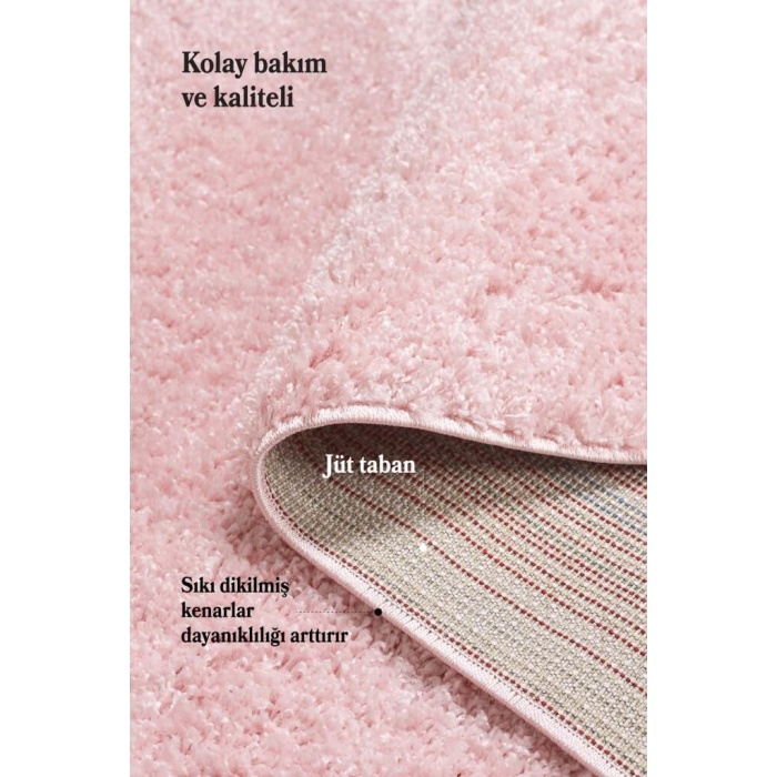 Yüksek Tüylü 30 mm Hav Yüksekliğinde Düz Pembe Renkli Shaggy Halı
