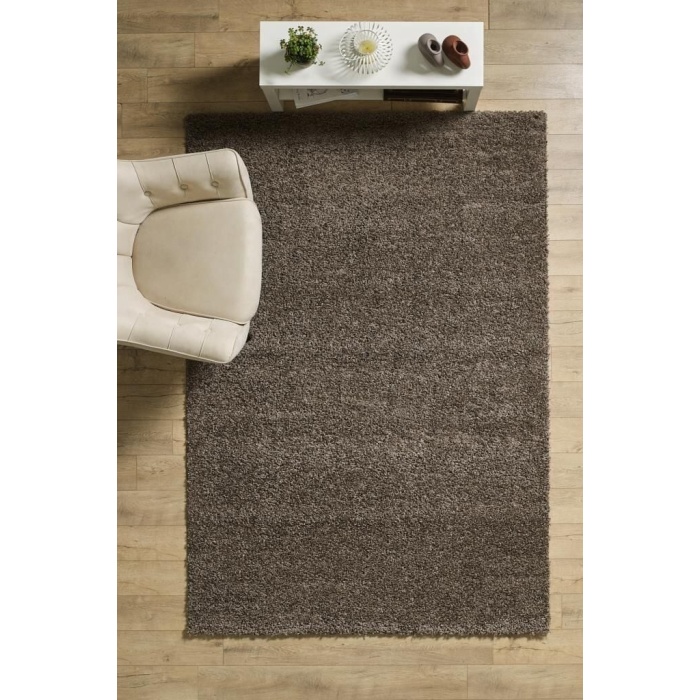 Yüksek Tüylü 30 mm Hav Yüksekliğinde Düz Kahverengi Toprak renkli Shaggy Halı