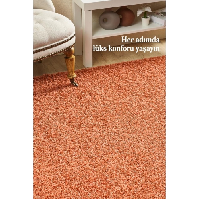Yüksek Tüylü 30 mm Hav Yüksekliğinde Düz Turuncu renkli Shaggy Halı