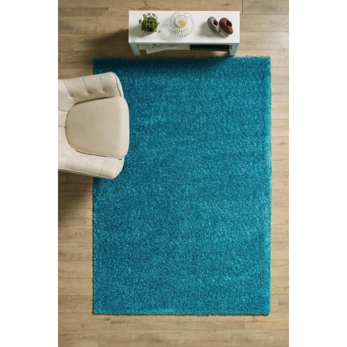 Yüksek Tüylü 30 mm Hav Yüksekliğinde Düz Mavi renkli Shaggy Halı