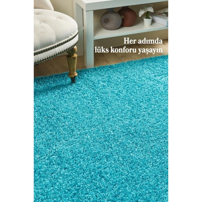 Yüksek Tüylü 30 mm Hav Yüksekliğinde Düz Mavi renkli Shaggy Halı