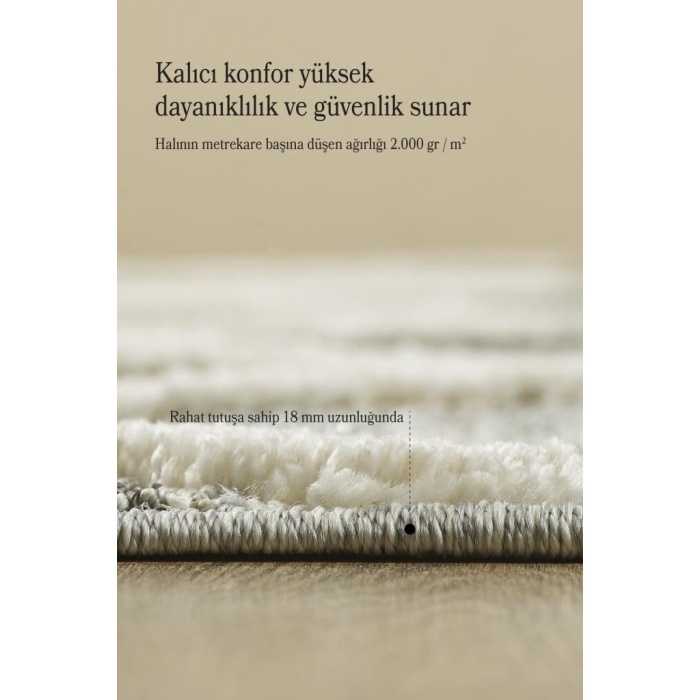 Yuvarlak Halı Yumuşak Bukle Tabanlı Modern Kabartmalı 3D INKA Motif Desenli Krem Gri Renkli Halı