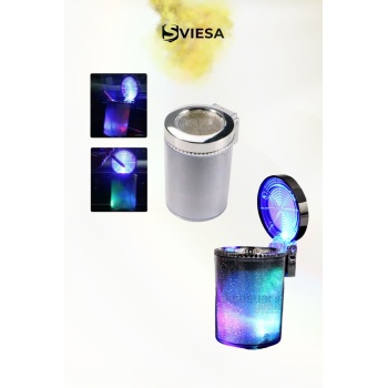 Işıklı Küllük Renkli RGB Led Işıklı Lüx Oto Küllük Kapaklı Spor Araç İçi Küllük Araba Küllüğü