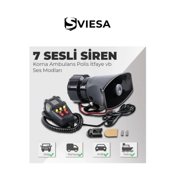 Her Araca Uyumlu Universal 7 Sesli Konuşmalı Mikrofonlu Megafonlu Siren