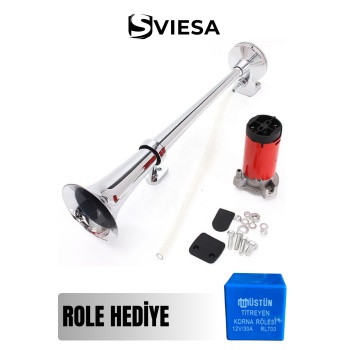 Marine Korna 12v Kendinden Motorlu Krom Havalı Korna Role Hediyeli