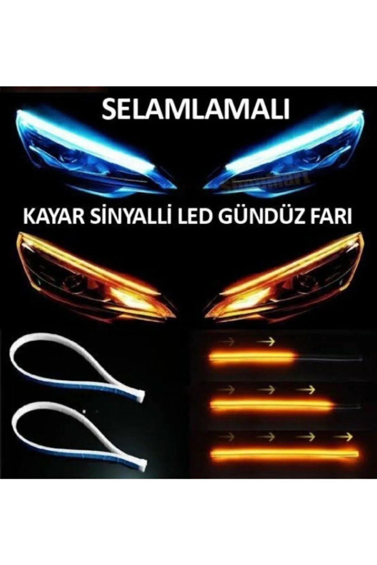 Far Üstü Ve Far içi 2 Renkli Kayar Sinyalli Gündüz Ledi 60 cm