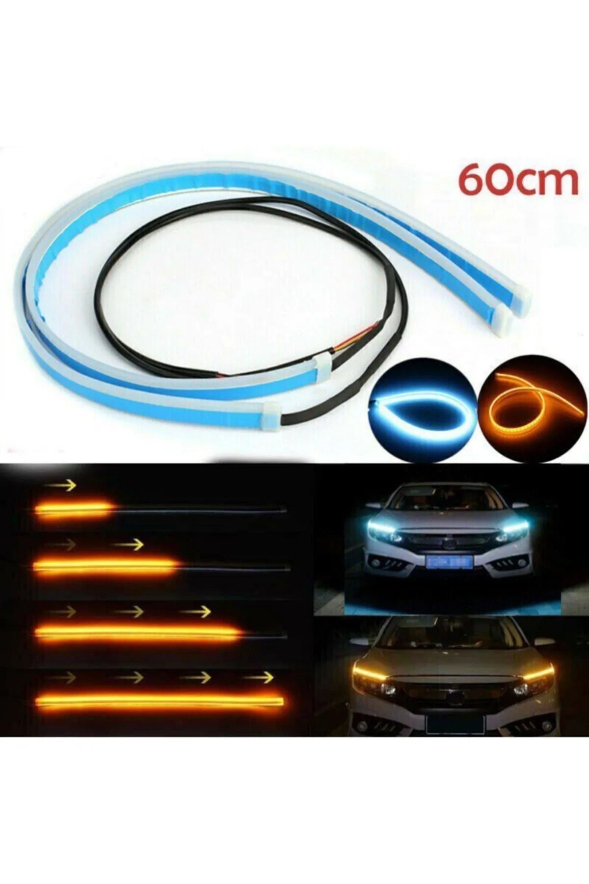 Far Üstü Ve Far içi 2 Renkli Kayar Sinyalli Gündüz Ledi 60 cm