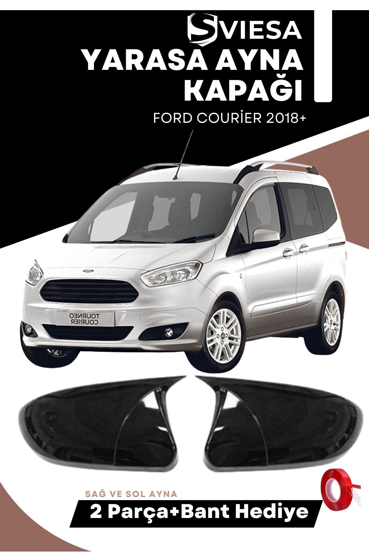 Ford Courier 2018+ Uyumlu Batman Yarasa Ayna Kapağı Piano Black