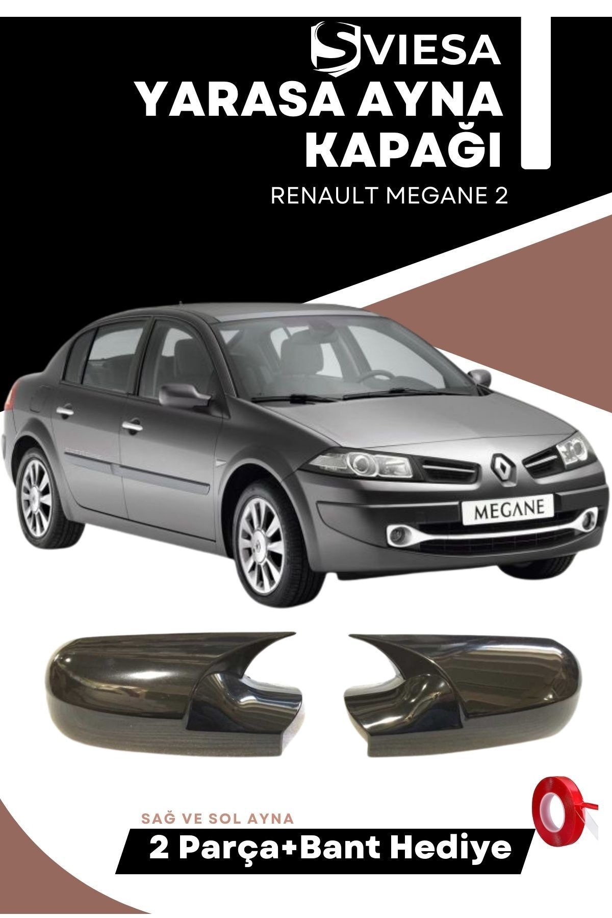 Renault Megane 2 Uyumlu Batman Yarasa Ayna Kapağı Piano Black