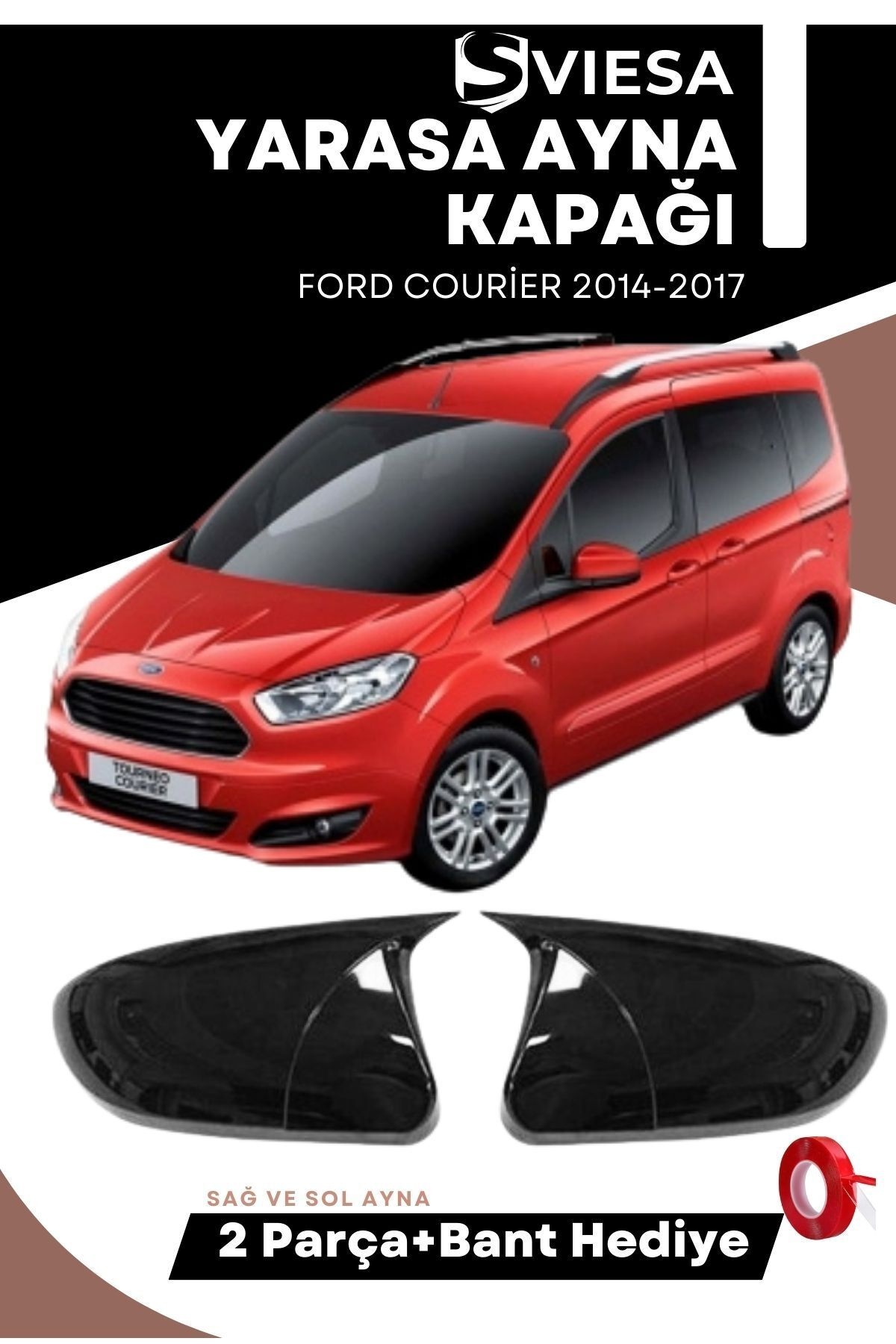 Ford Courier 2014-2017 Uyumlu Batman Yarasa Ayna Kapağı Piano Black