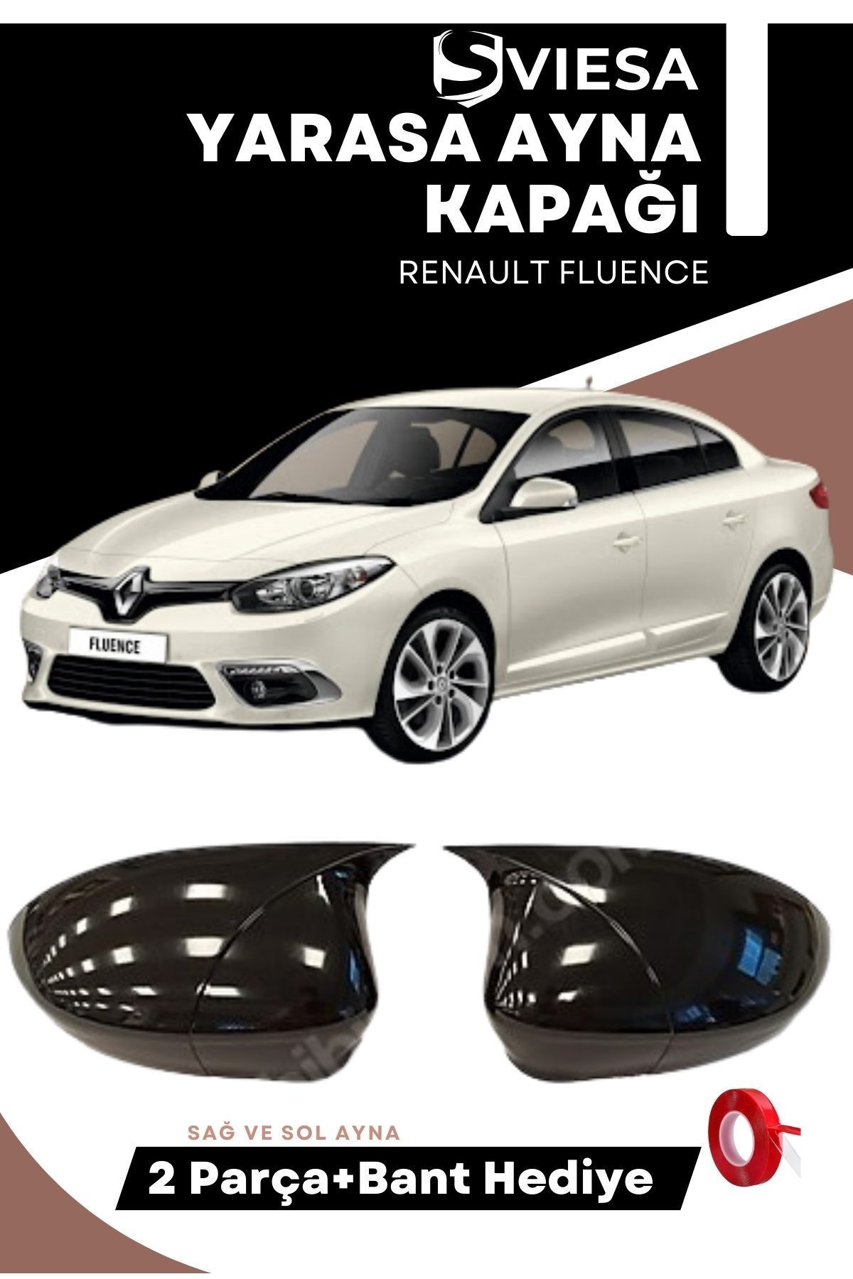 Renault Fluence 2009-2016 Uyumlu Batman Yarasa Ayna Kapağı Piano Black
