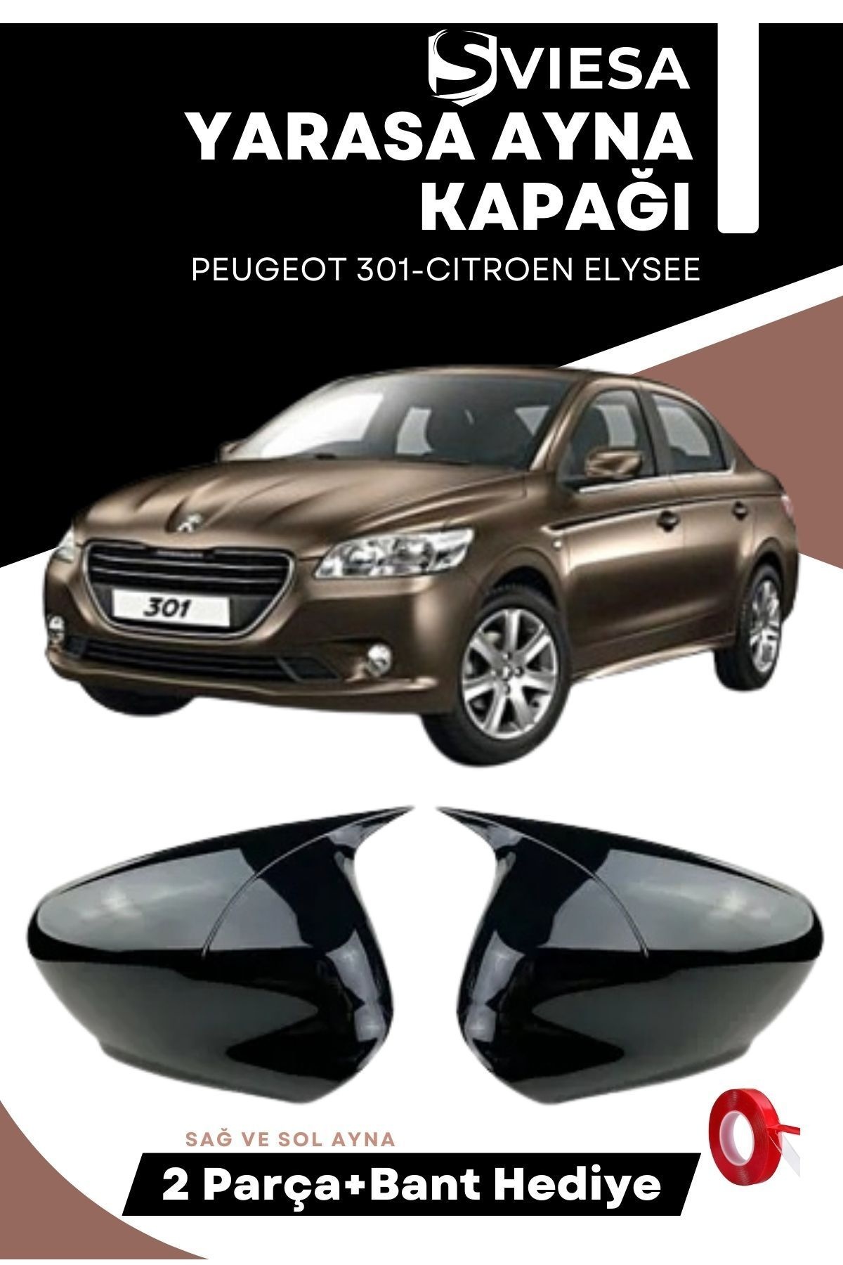 Peugeot 301 Yarasa Ayna Kapağı Batman Piano Black