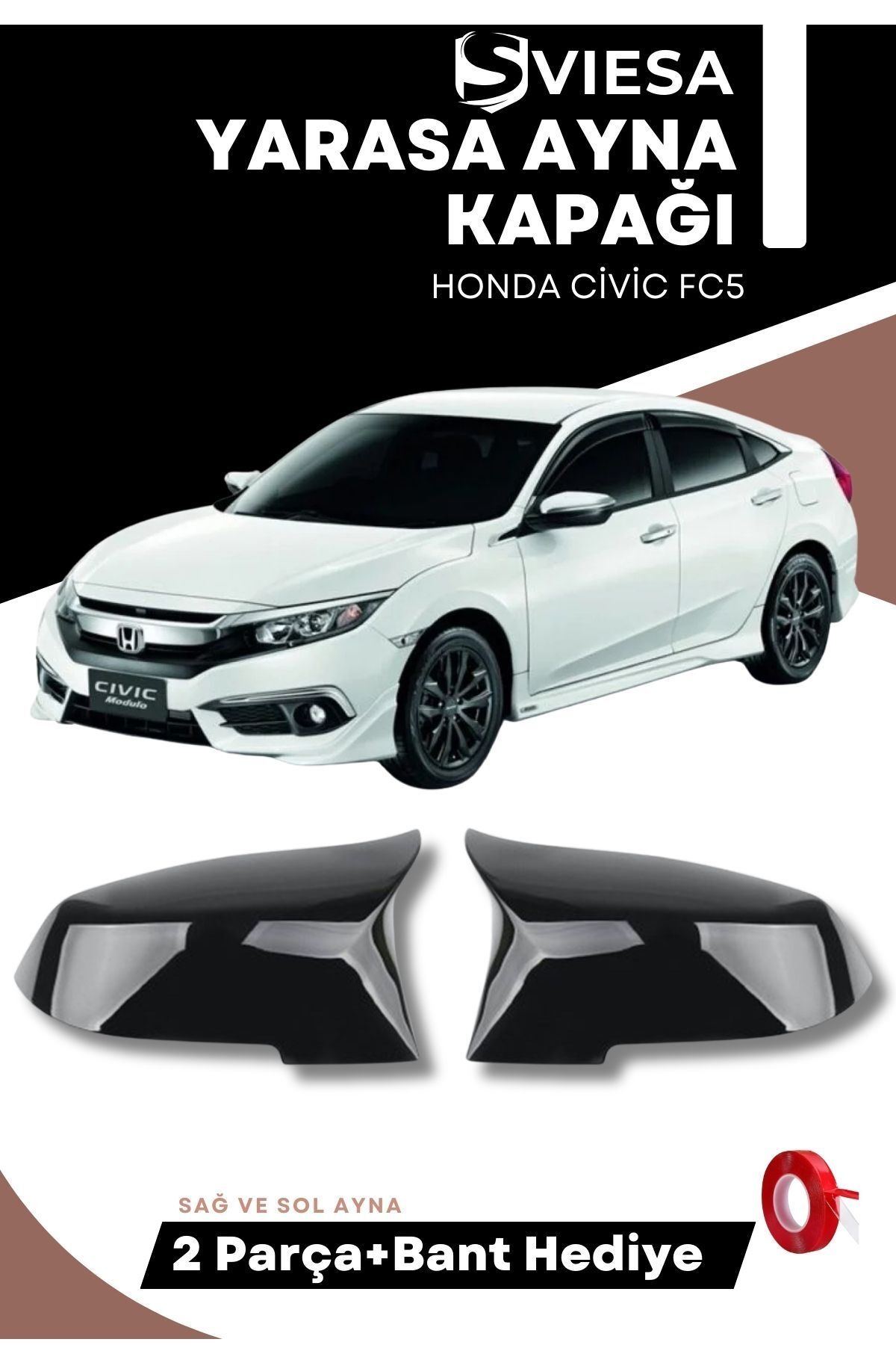 Honda Civic Uyumlu Fc5 Hatchback Sedan Uyumlu Yarasa Ayna Kapağı (PARLAK SİYAH)