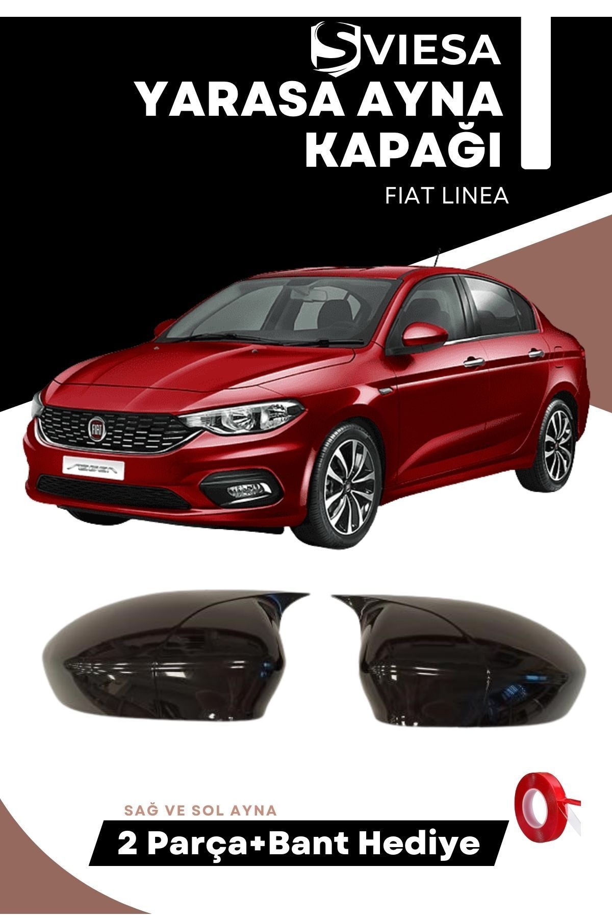 Fiat Linea 2007-2015 Batman Yarasa Ayna Kapağı Piano Black