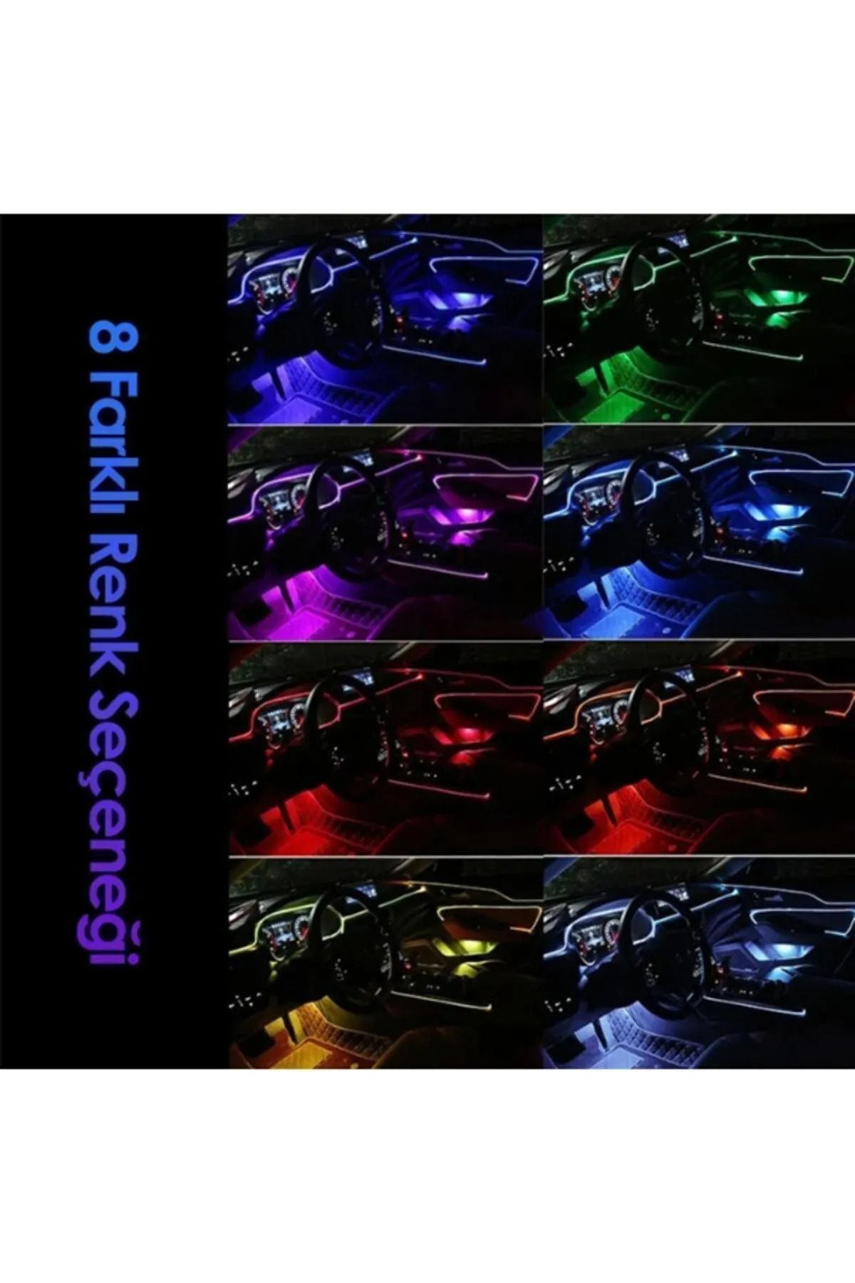 Araç Içi Ayak Altı Led Müziğe Ve Sese Duyarlı Rgb Renkli Kumandalı Led 12 Led