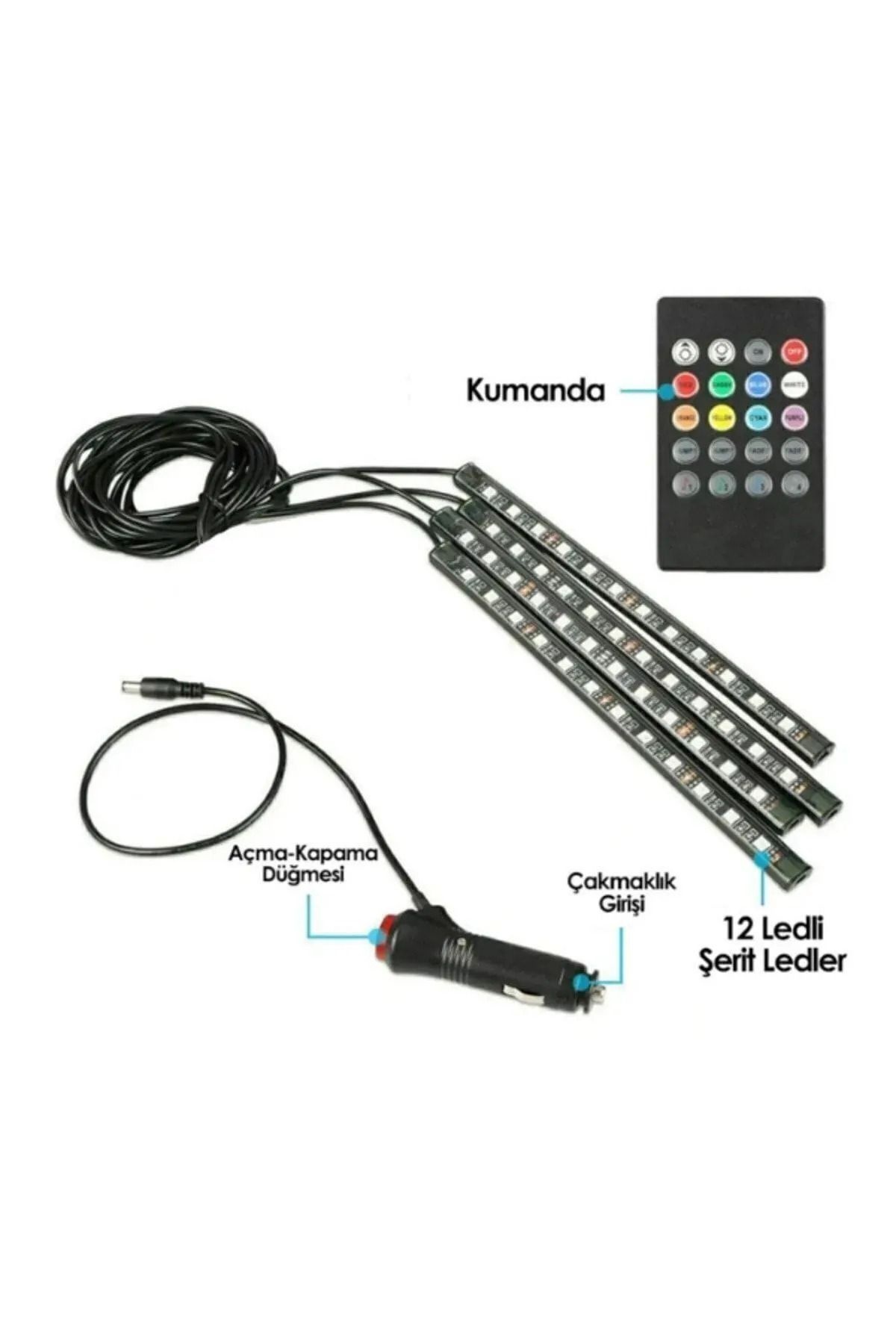 Araç Içi Ayak Altı Led Müziğe Ve Sese Duyarlı Rgb Renkli Kumandalı Led 12 Led