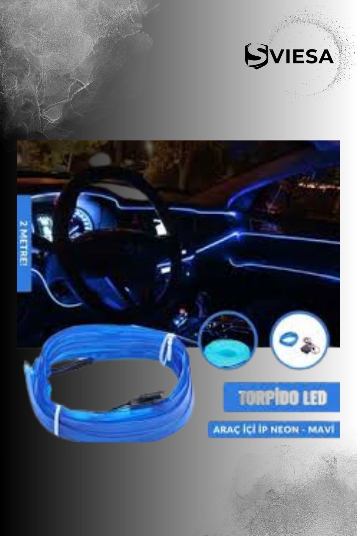 Araç Içi Torpido Ledi Şerit Led Ip Led Neon Mavi 2 Metre