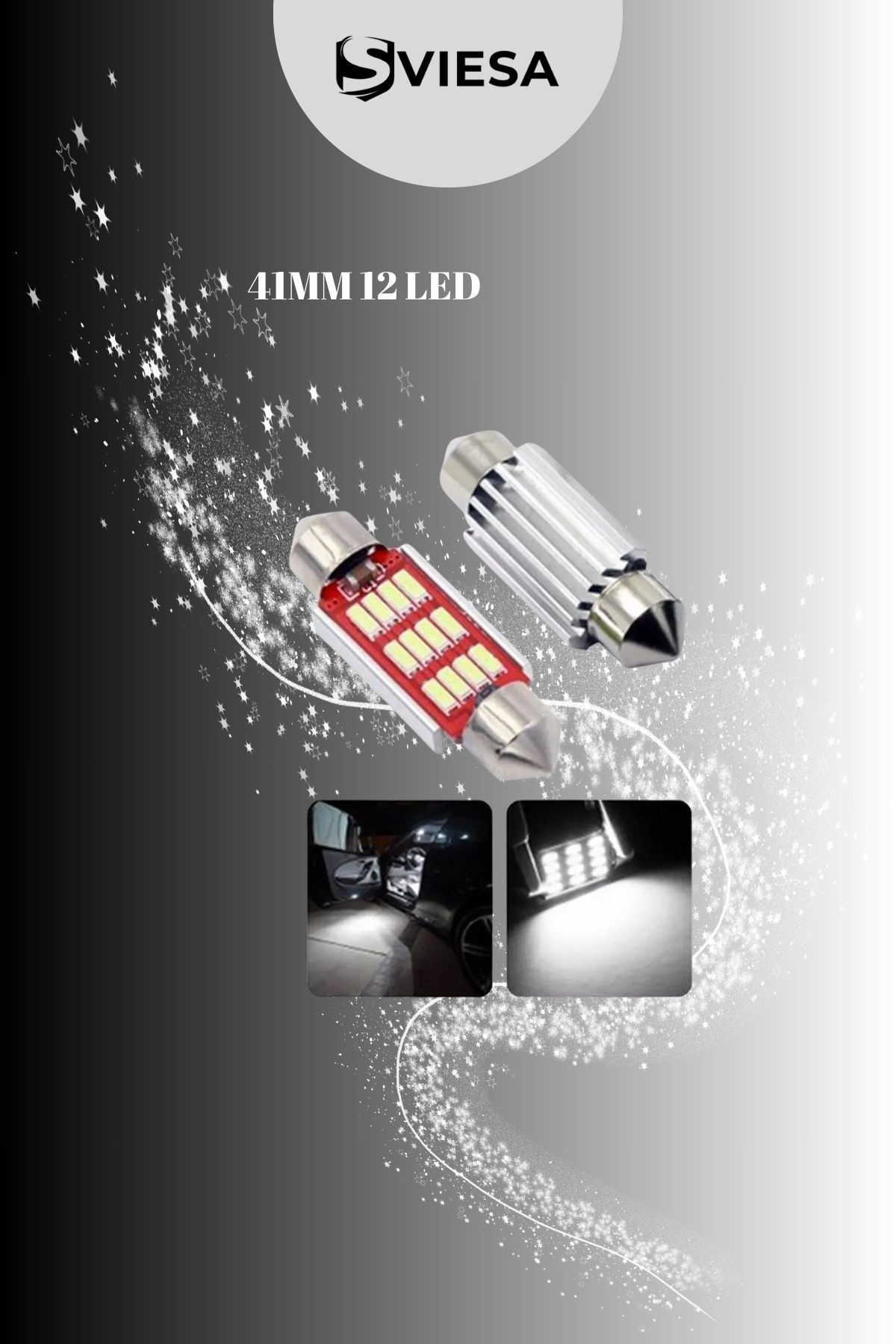 41mm Sofit Led Canbus C10w Tip Tavan Ve Plaka Led Ampul 12 Ledli Güçlü Işık (2 Adet)
