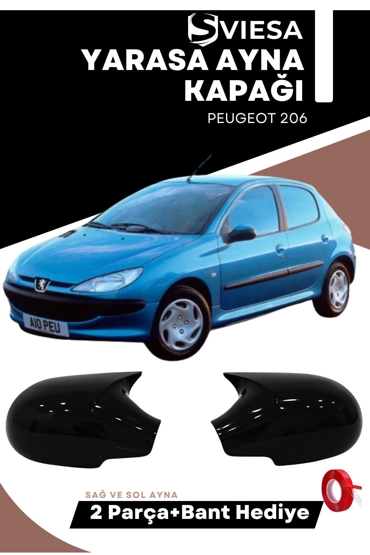 Peugeot 206 Uyumlu Batman Yarasa Ayna Kapağı Piano Black