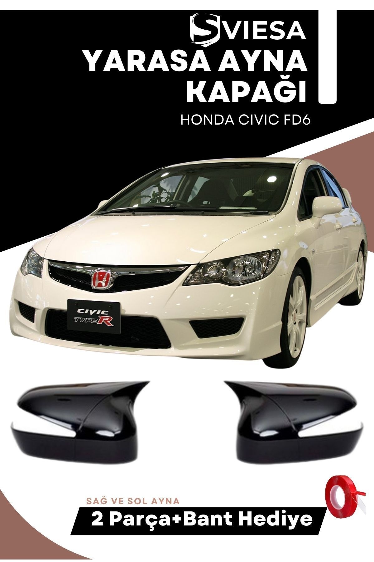 Honda Civic FD6 Uyumlu Batman Yarasa Ayna Kapağı Piano Black
