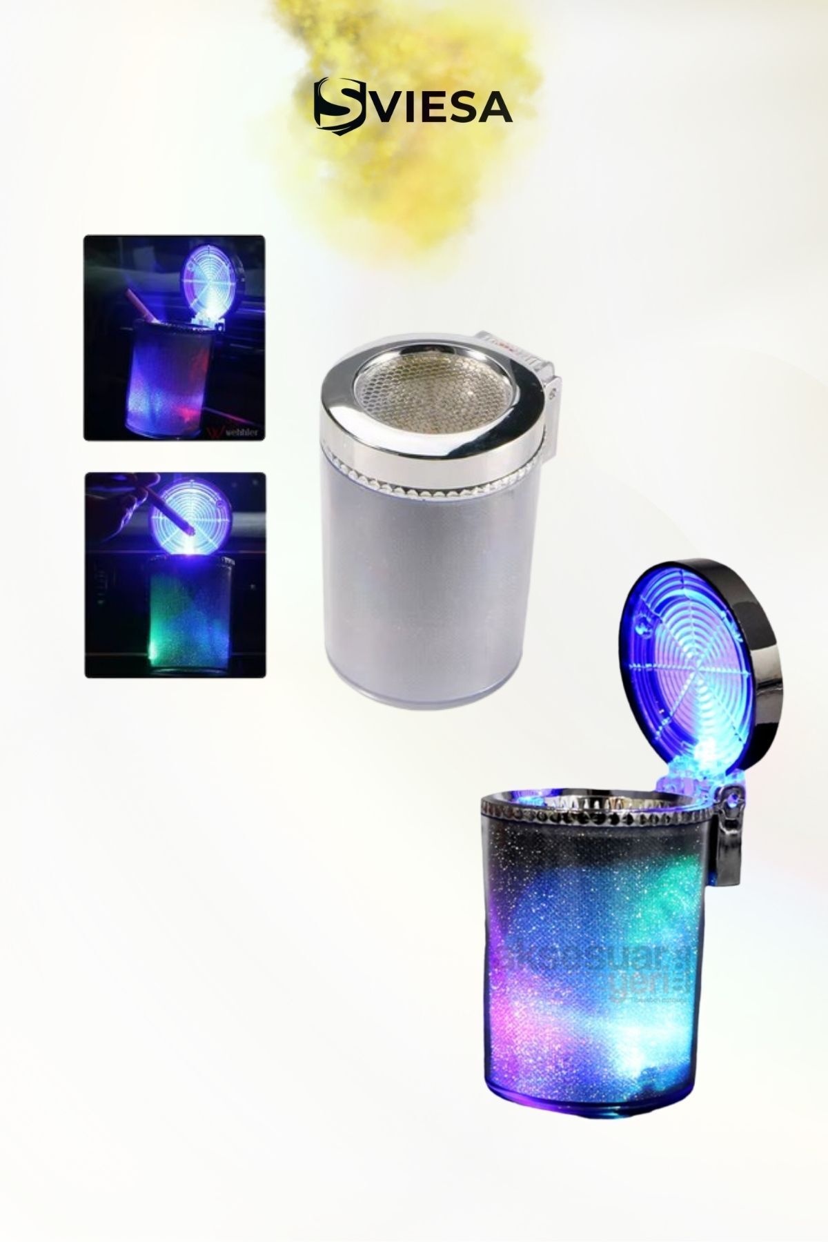 Işıklı Küllük Renkli RGB Led Işıklı Lüx Oto Küllük Kapaklı Spor Araç İçi Küllük Araba Küllüğü