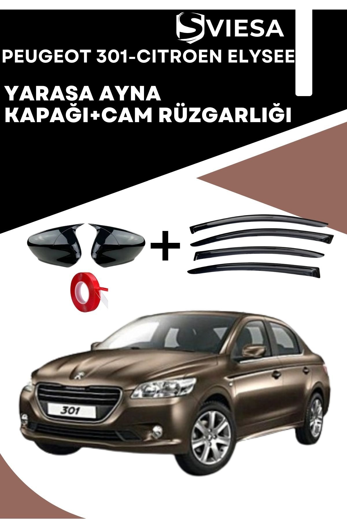 Peugeot 301-Citroen Elysee Uyumlu Batman Yarasa Ayna Kapağı + Cam Rüzgarlığı