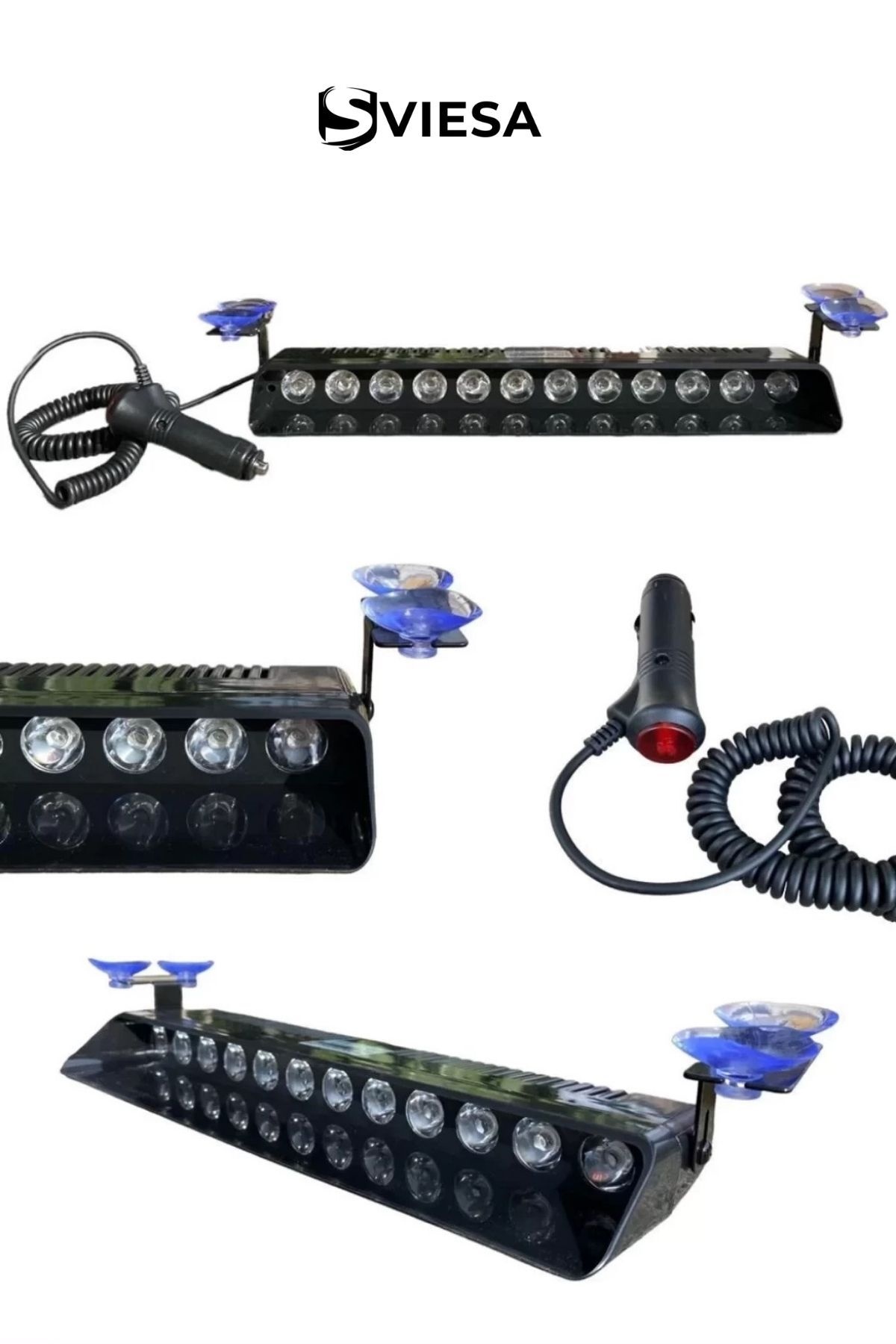 S12 Kırmızı Mavi Beyaz Yanan Cam İçi Led 12 Ledli Vantuzlu Çakmaklık Girişli 12 Volt