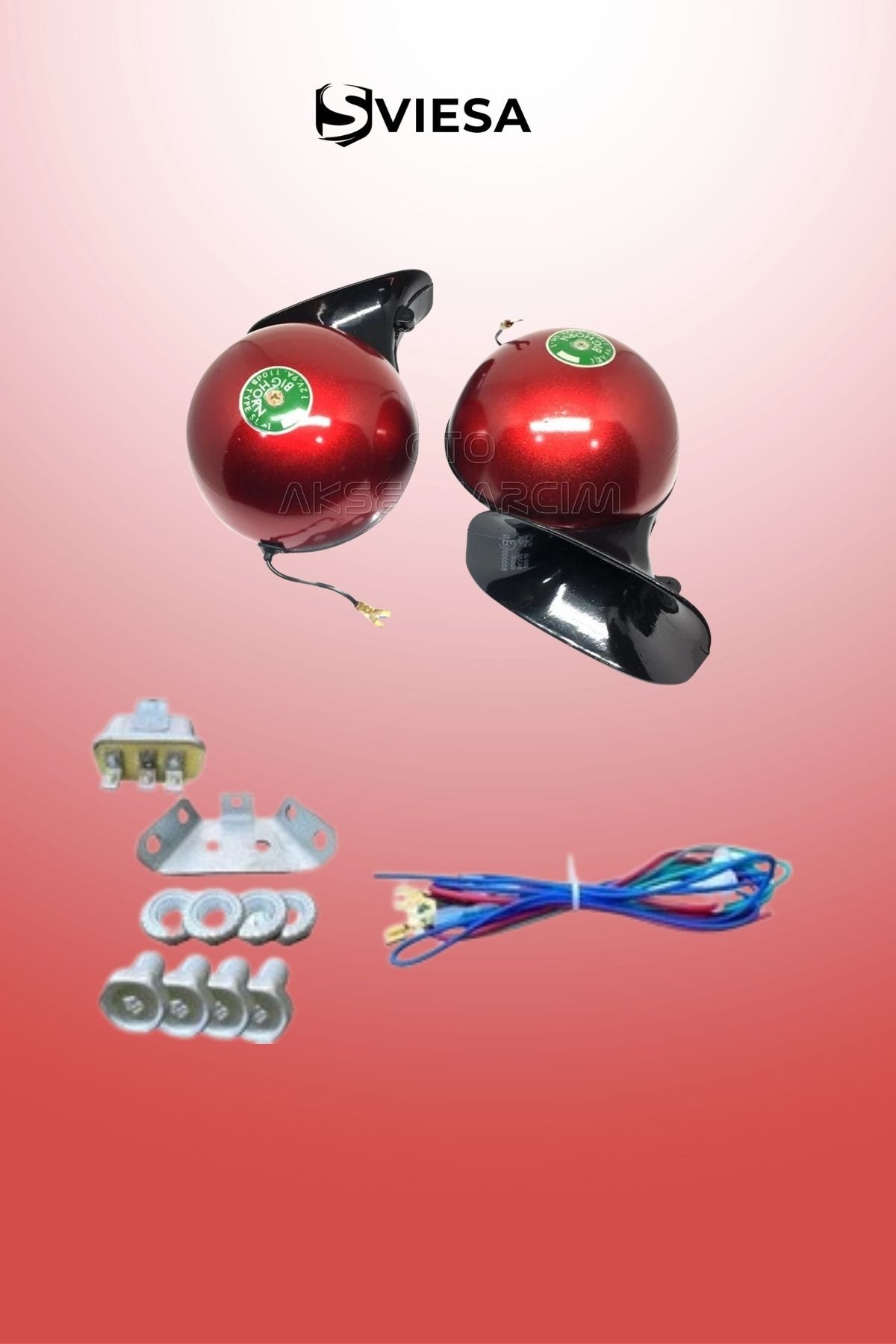 Çat Çat Korna 2 li Set Kırmızı 12 Volt Salyangoz Mitsuba Tip Amerikan